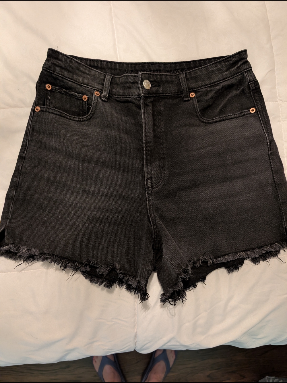 American Eagle Outfitters Black Frayed Hem High-Rise Jean Shorts